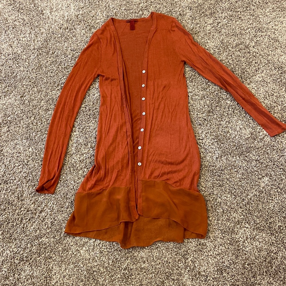 BKE light weight cardigan duster with sheer bottom panel